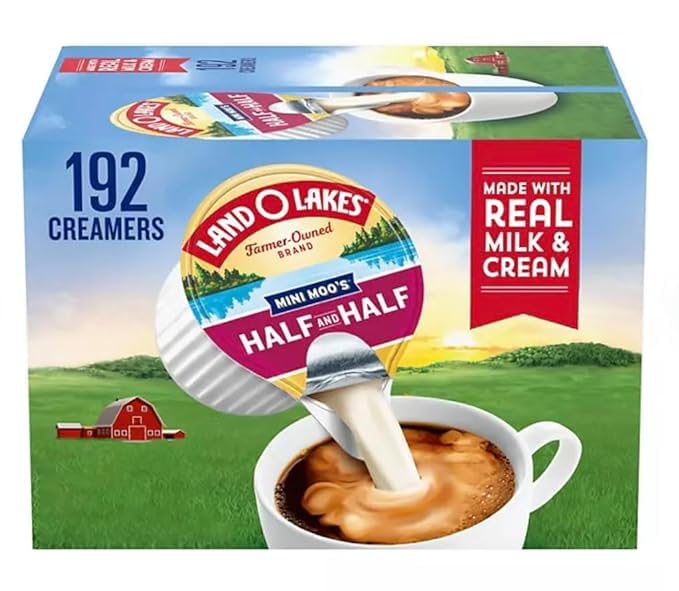 Mini Moo's Half and Half Creamer Singles, 192 Count-Box, 1 Case ( Packaged by Brewd Coffee ).