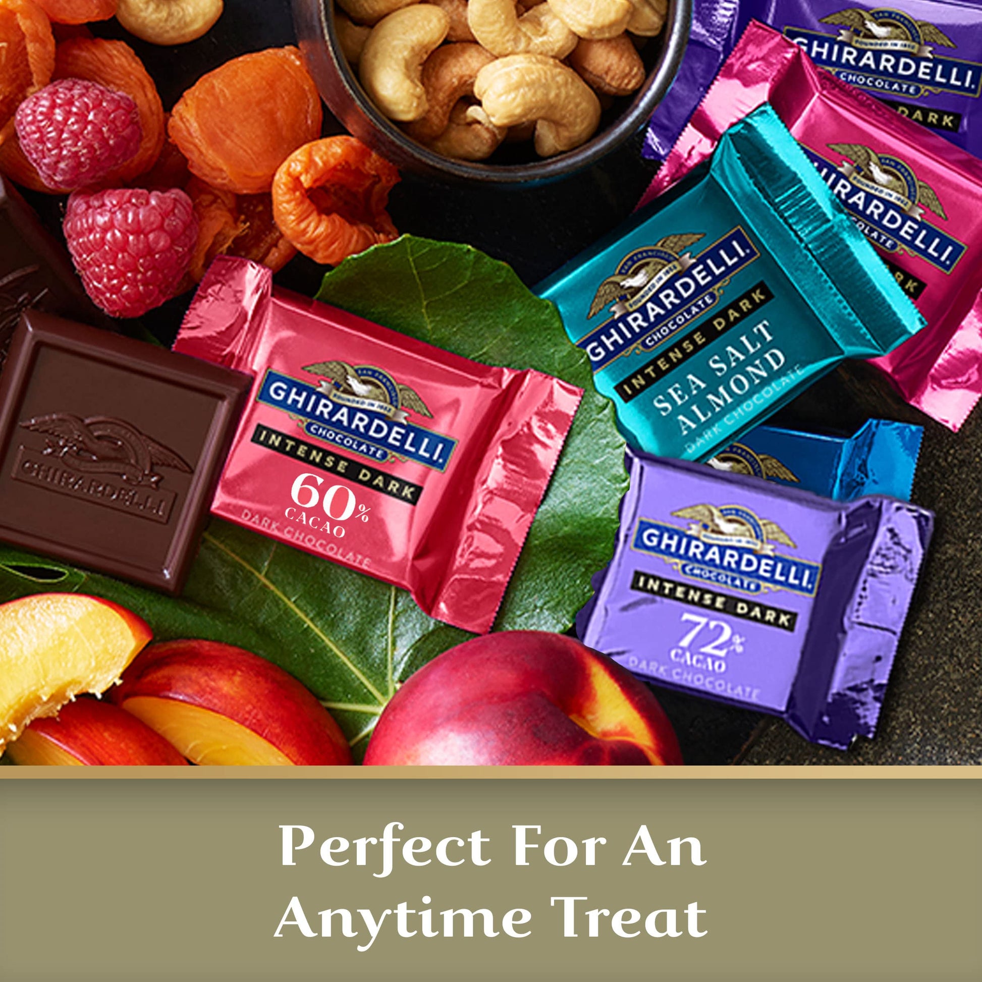 Ghirardelli Intense Dark Net Wt 19.14 Oz, Dark Chocolate 60% Cacao, 72% Cacao, Dark Chocolate Sea Salt Soiree with Almonds