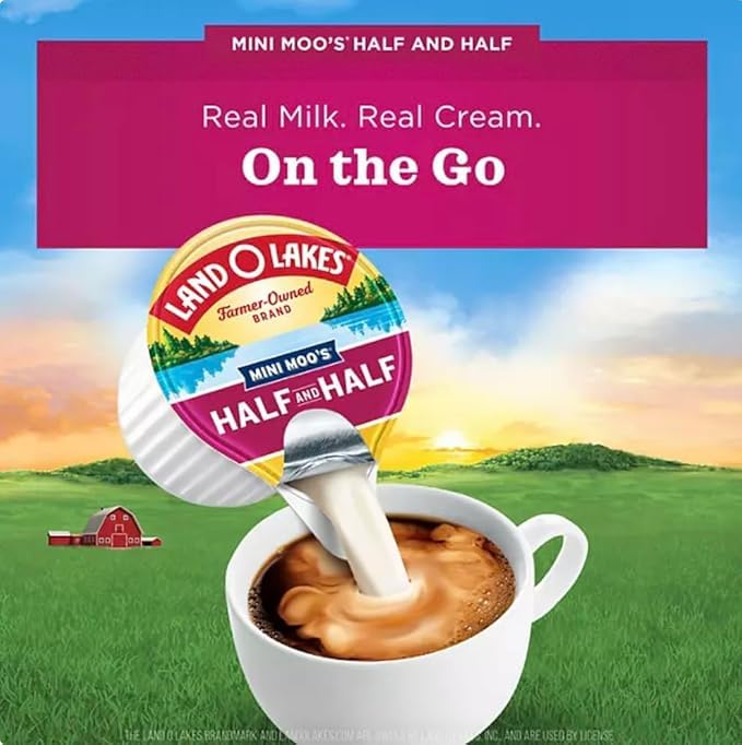 Mini Moo's Half and Half Creamer Singles, 192 Count-Box, 1 Case ( Packaged by Brewd Coffee ).
